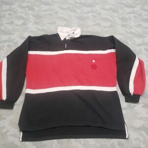 Vintage Triples Rugby Polo Shirt Mens Large Black Long Sleeve Striped